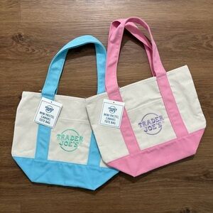 Trader Joe’s Mini Tote Bags - Pastel Blue and Pink Set of Two